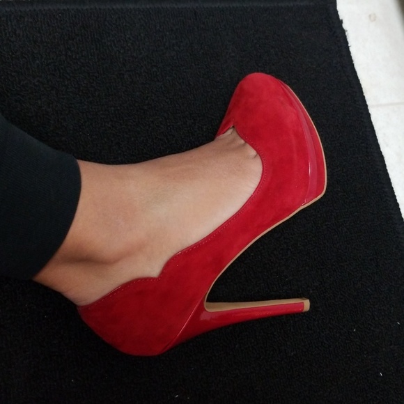 Kate Preston Shoes - Sexy Red SUEDE Leather Round Toe Pumps tami